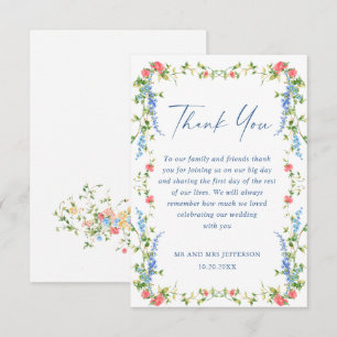 Watercolor Meadow Wildflower Bohemian Wedding Thank You Card