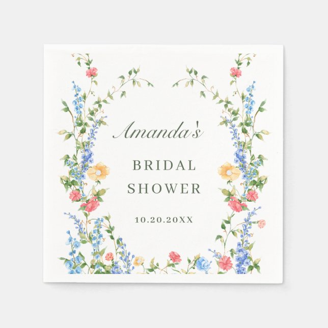 Watercolor Meadow Wildflower Boho Bridal Shower Napkin (Front)