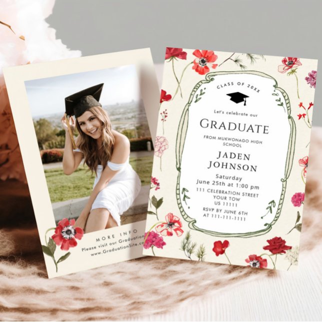 Watercolor Meadow Wildflower Boho Graduation Party Invitation (Creator Uploaded)
