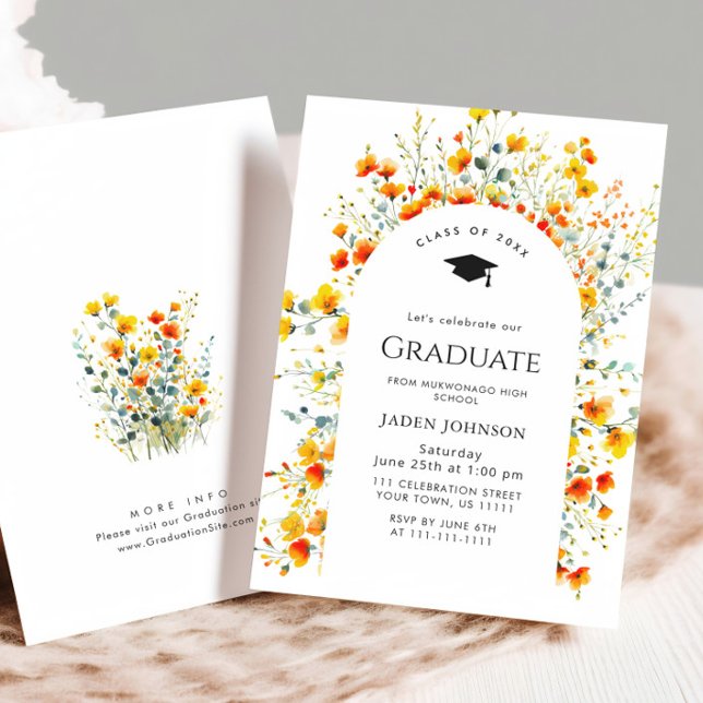 Watercolor Meadow Wildflower Boho Graduation Party Invitation (Creator Uploaded)