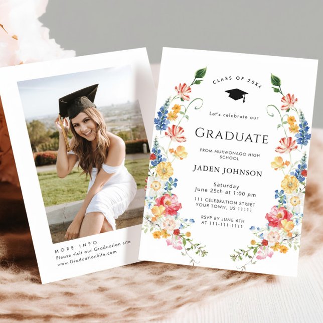 Watercolor Meadow Wildflower Boho Graduation Party Invitation (Creator Uploaded)