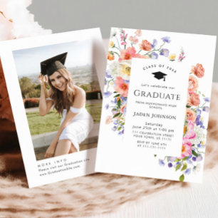 Watercolor Meadow Wildflower Boho Graduation Party Invitation
