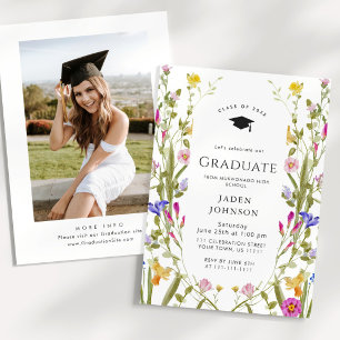 Watercolor Meadow Wildflower Boho Graduation Party Invitation