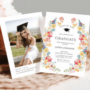 Watercolor Meadow Wildflower Boho Graduation Party Invitation