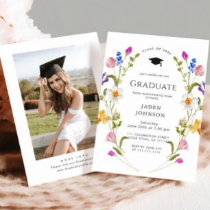 Watercolor Meadow Wildflower Boho Graduation Party Invitation