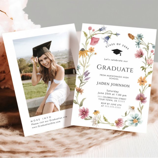 Watercolor Meadow Wildflower Boho Graduation Party Invitation (Creator Uploaded)