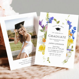 Watercolor Meadow Wildflower Boho Graduation Party Invitation