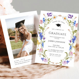 Watercolor Meadow Wildflower Boho Graduation Party Invitation