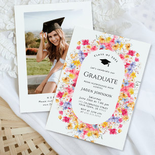 Watercolor Meadow Wildflower Boho Graduation Party Invitation