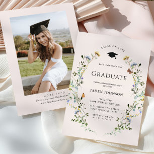 Watercolor Meadow Wildflower Boho Graduation Party Invitation