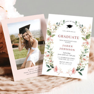 Watercolor Meadow Wildflower Boho Graduation Party Invitation
