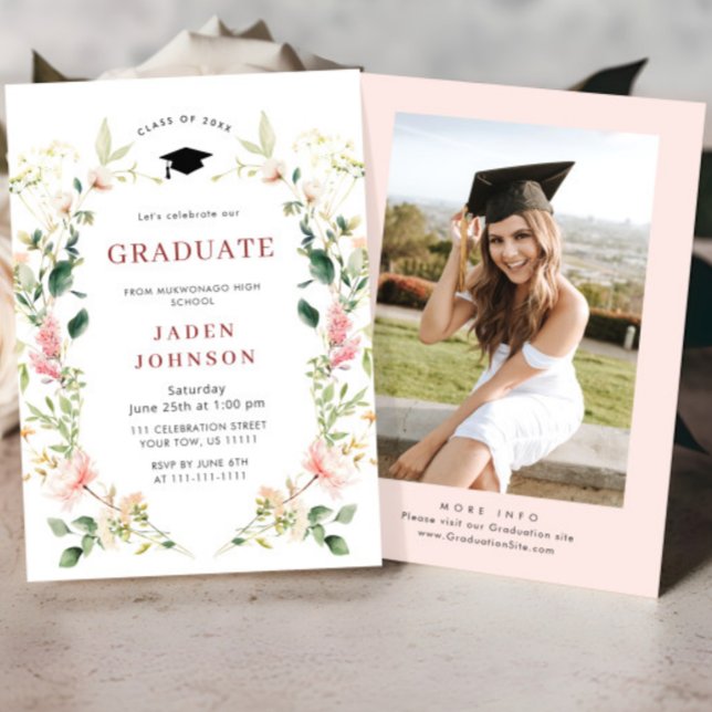 Watercolor Meadow Wildflower Boho Graduation Party Invitation (Creator Uploaded)