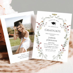 Watercolor Meadow Wildflower Boho Graduation Party Invitation