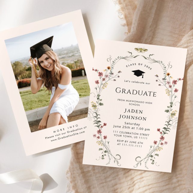 Watercolor Meadow Wildflower Boho Graduation Party Invitation (Creator Uploaded)