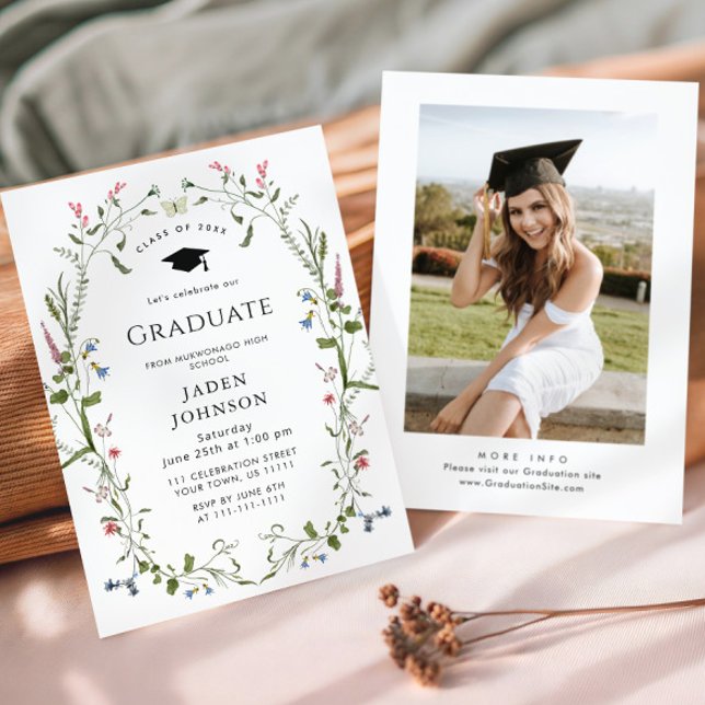 Watercolor Meadow Wildflower Boho Graduation Party Invitation (Creator Uploaded)