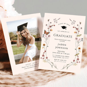 Watercolor Meadow Wildflower Boho Graduation Party Invitation