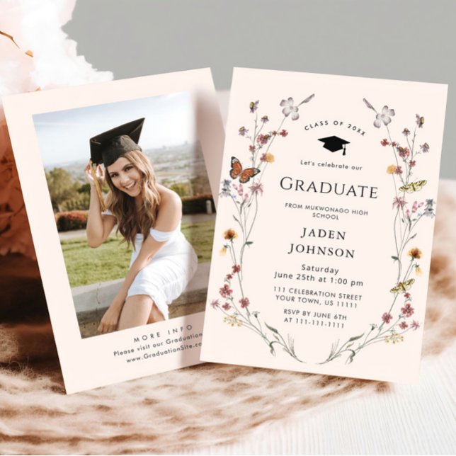 Watercolor Meadow Wildflower Boho Graduation Party Invitation (Creator Uploaded)