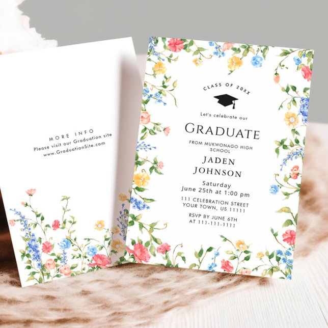 Watercolor Meadow Wildflower Boho Graduation Party Invitation (Creator Uploaded)