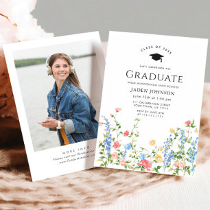 Watercolor Meadow Wildflower Boho Graduation Party Invitation