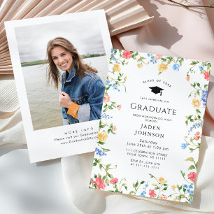 Watercolor Meadow Wildflower Boho Graduation Party Invitation