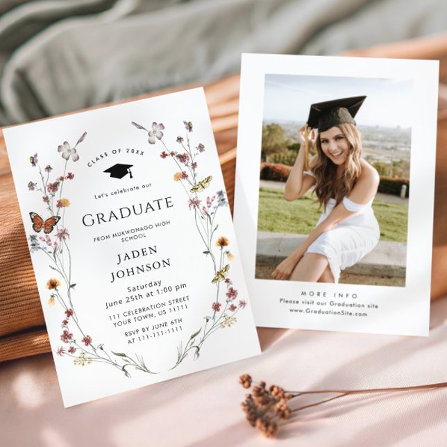 Watercolor Meadow Wildflower Boho Graduation Party Invitation (Creator Uploaded)