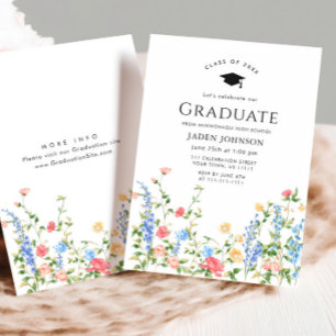 Watercolor Meadow Wildflower Boho Graduation Party Invitation