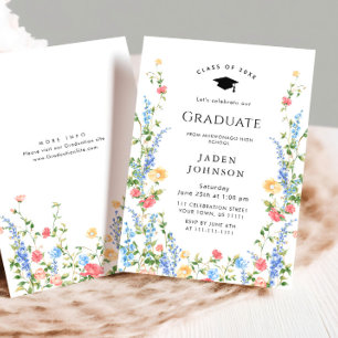 Watercolor Meadow Wildflower Boho Graduation Party Invitation