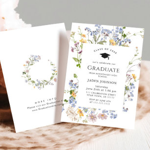 Watercolor Meadow Wildflower Boho Graduation Party Invitation