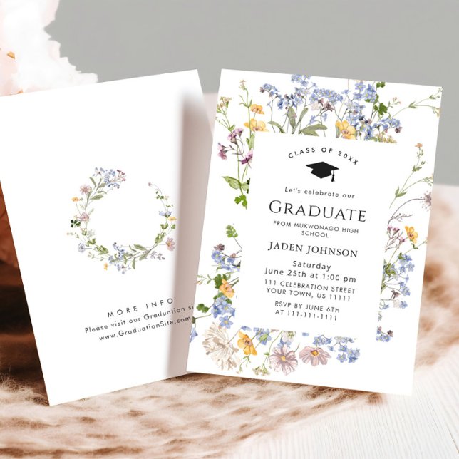 Watercolor Meadow Wildflower Boho Graduation Party Invitation (Creator Uploaded)