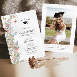 Watercolor Meadow Wildflower Boho Graduation Party Invitation