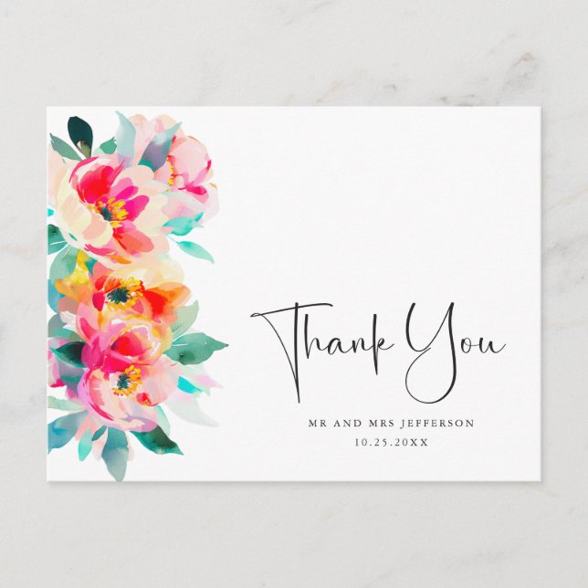 Watercolor Meadow Wildflower Boho Thank You Postcard (Front)