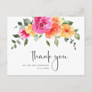 Watercolor Meadow Wildflower Boho Thank You Postcard