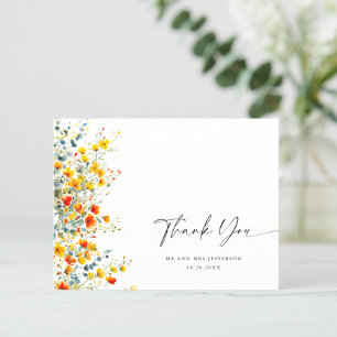 Watercolor Meadow Wildflower Boho Thank You Postcard