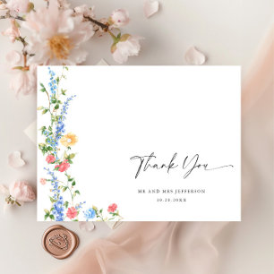 Watercolor Meadow Wildflower Boho Thank You Postcard
