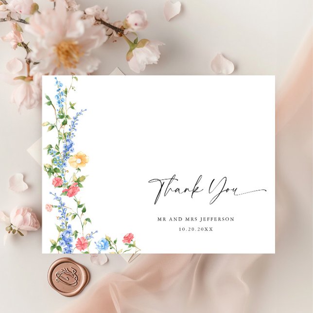 Watercolor Meadow Wildflower Boho Thank You Postcard (Creator Uploaded)
