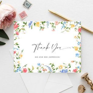Watercolor Meadow Wildflower Boho Thank You Postcard