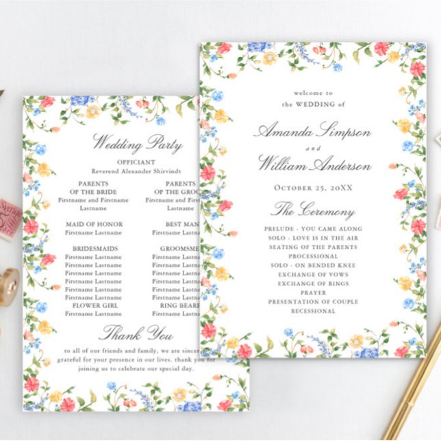 Watercolor Meadow Wildflower Boho Wedding Ceremony Program (Creator Uploaded)