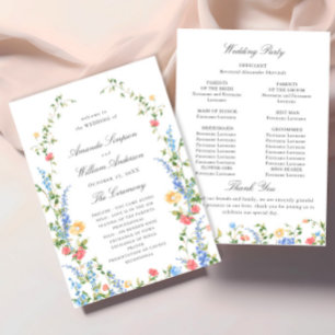 Watercolor Meadow Wildflower Boho Wedding Ceremony Program
