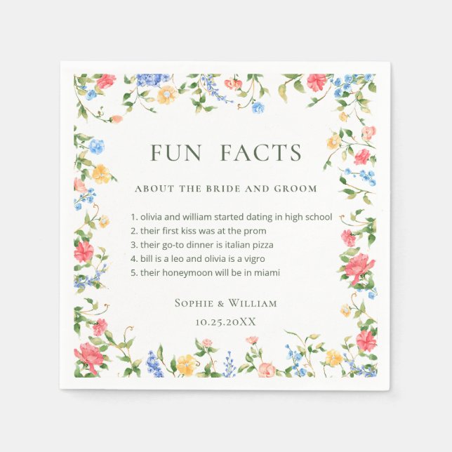 Watercolor Meadow Wildflower Boho Wedding Napkin (Front)