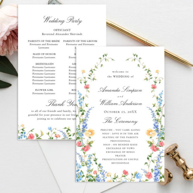 Watercolor Meadow Wildflower Boho Wedding Program (Creator Uploaded)