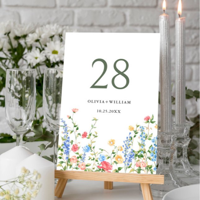 Watercolor Meadow Wildflower Boho Wedding Table Number (Creator Uploaded)