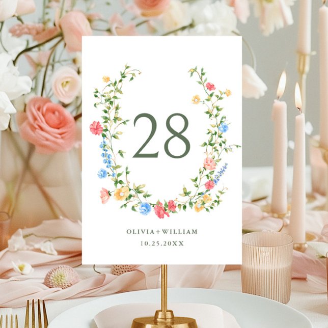 Watercolor Meadow Wildflower Boho Wedding Table Number (Creator Uploaded)
