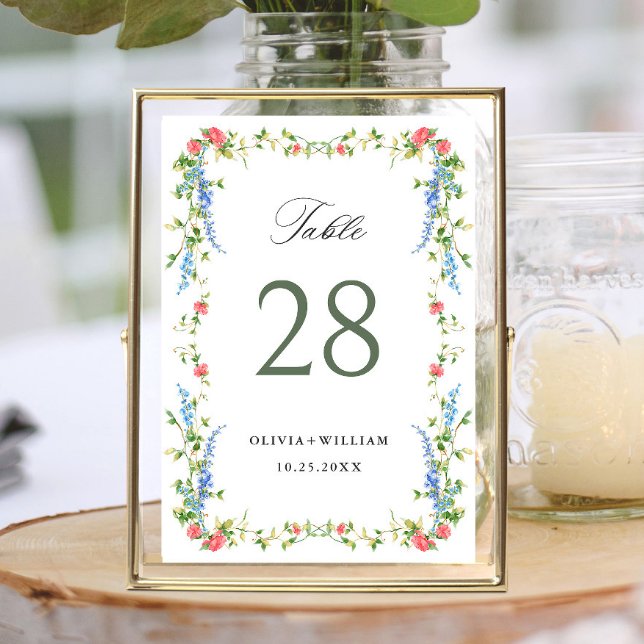 Watercolor Meadow Wildflower Boho Wedding Table Number (Creator Uploaded)