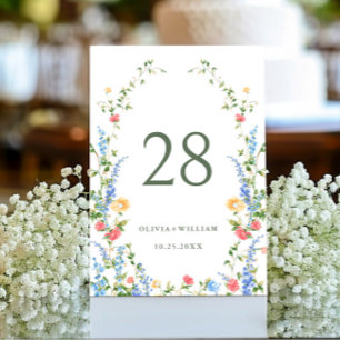 Watercolor Meadow Wildflower Boho Wedding Table Number