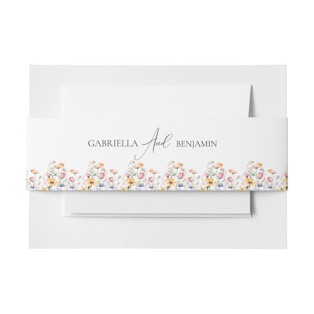 Watercolor Meadow Wildflower Formal Wedding Invitation Belly Band (Front Example)
