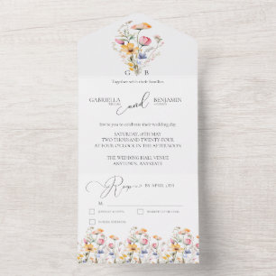 Watercolor Meadow Wildflower Simple Wedding All In One Invitation