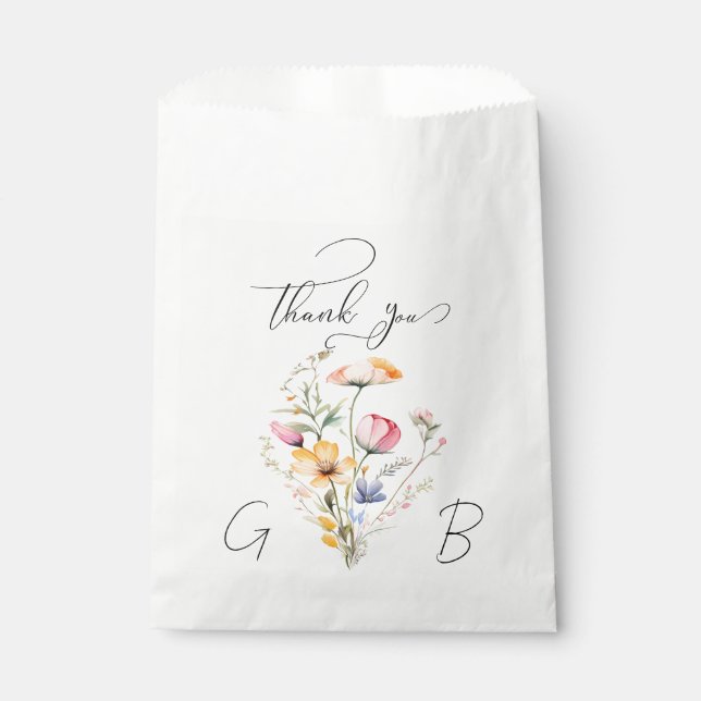 Watercolor Meadow Wildflower Thank You Wedding Favour Bag (Front)