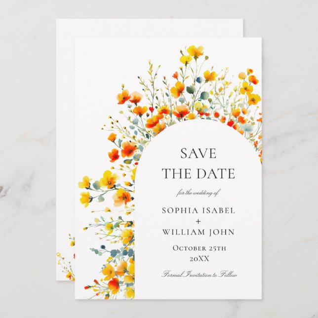 Watercolor Meadow Wildflower Wedding QR code Save The Date (Front/Back)