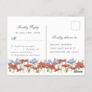 watercolor meadow wildflowers rsvp postcard