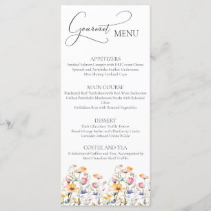 Watercolor Meadow Wildflowers Wedding Gourmet Menu